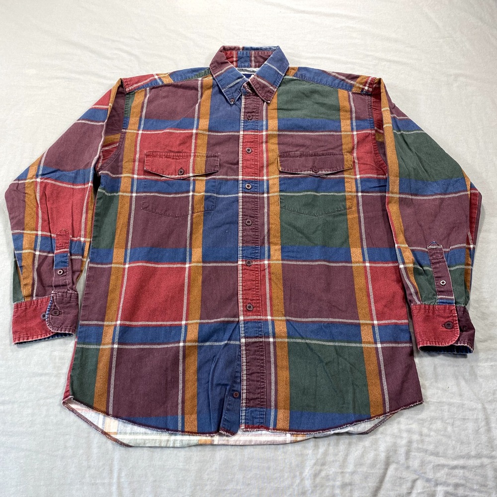 VINTAGE Wrangler Shirt Mens Medium 15.5x33‎ Red Green Button Up X-Long Tails